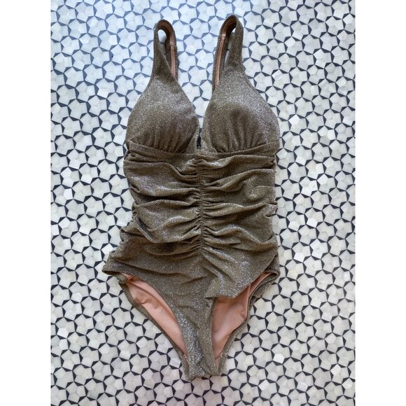 J.Crew Metallic Gold Ruched One-Piece Swimsuit Size 8 - Picture 1 of 7